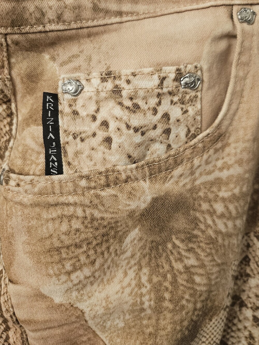Krizia Jeans Snakeskin Print Jeans — Tan Brown - Picture 4 of 11